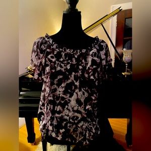 LOFT Blouse. Sheer with ruffle detail.